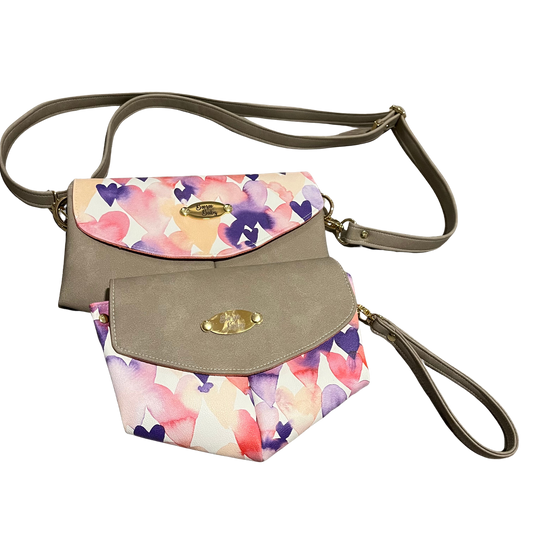 Skye Crossbody and Wristlet - Watercolour hearts
