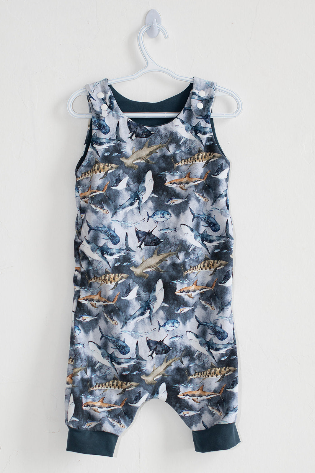 Grow with me snap romper - Short Length - Sharks